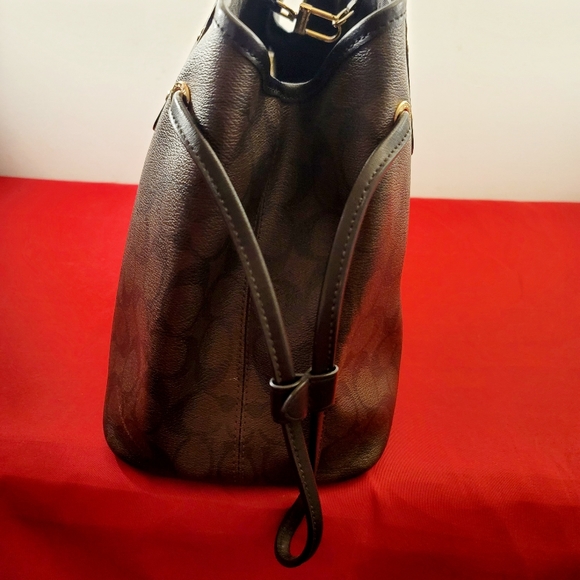 Coach Signature Drawstring Carryall Brown/Black F57842 - Picture 4 of 11